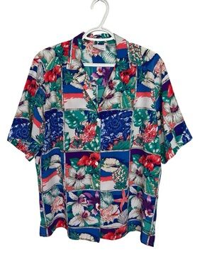 Vintage Tropical Floral Button-Up Shirt | Hawaiian Resort Blouse | 80s 90s Size: